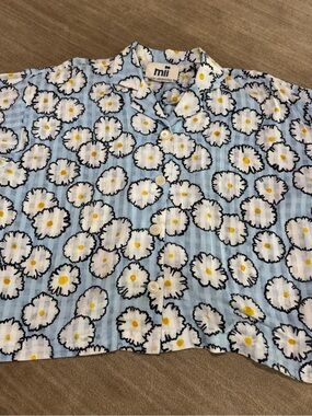 mii Light Blue Floral Button-Down Shirt
